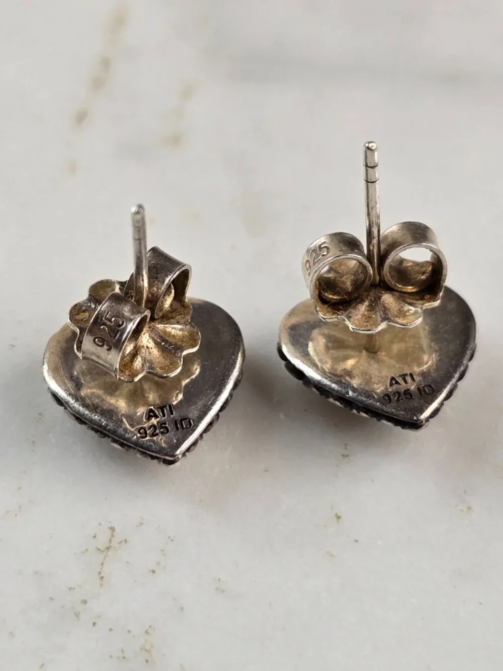 Womens Vintage Estate Sterling Silver MOP Heart Stud Earrings 3.3g E5592